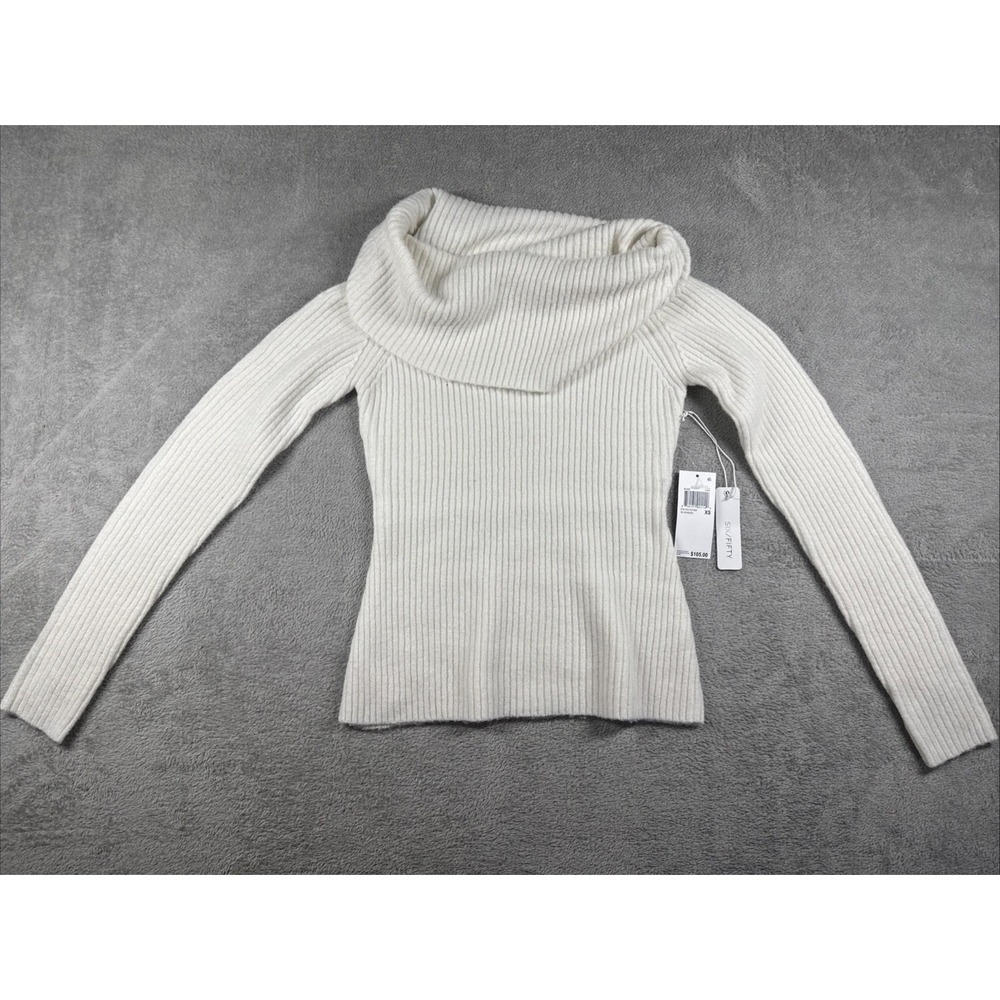Six Fifty White Sweater Stretch Cowl Neck High-Low Fleece Knit Size XS‎